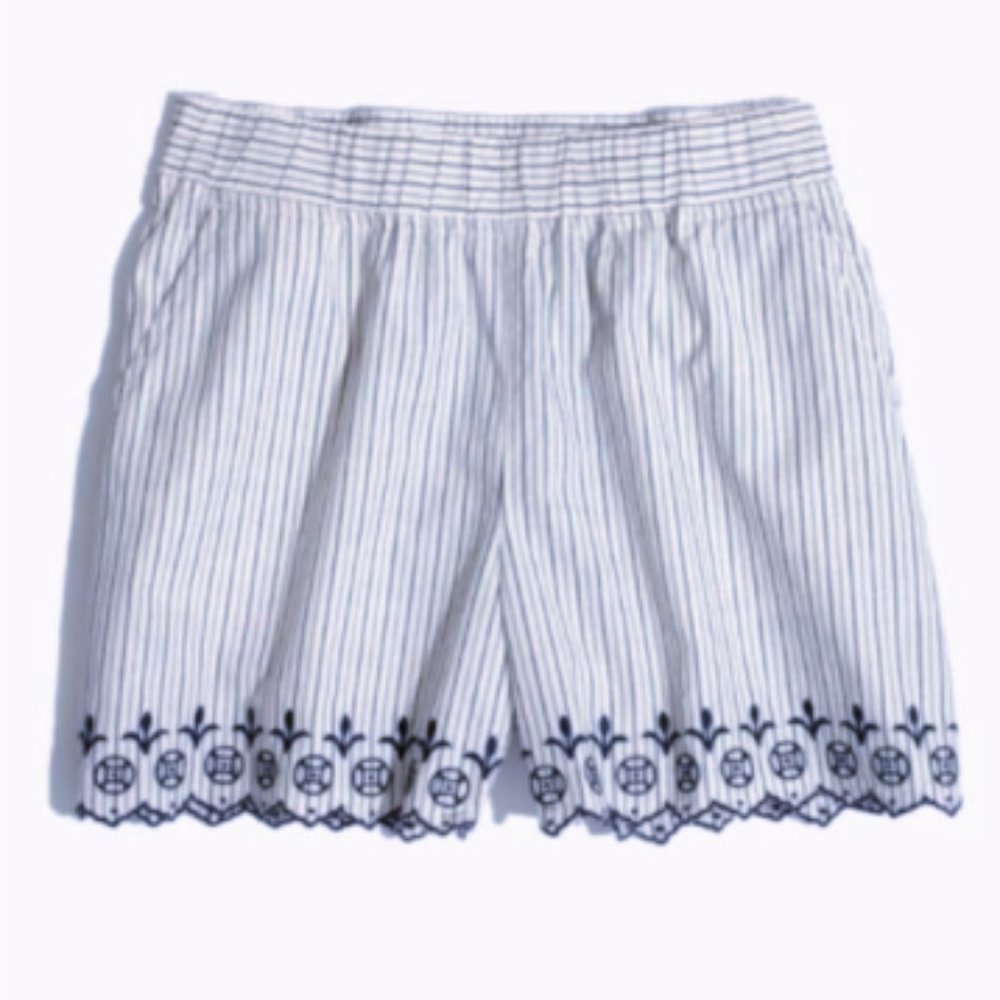 NWT Madewell "Jardin" Blue White Striped Shorts M
